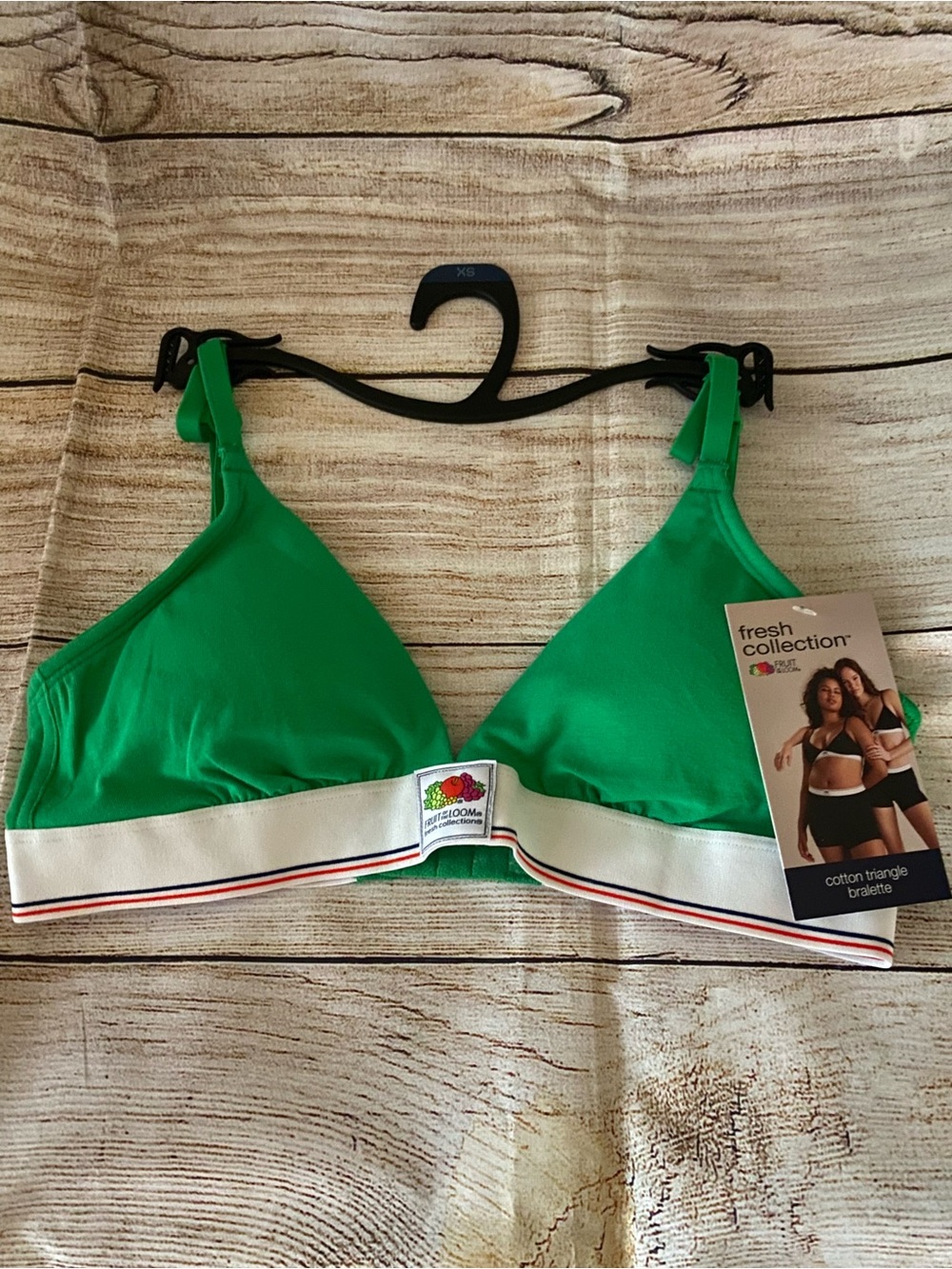 Fruit of the Loom Bright Green Triangle Bralette with White Elastic Band